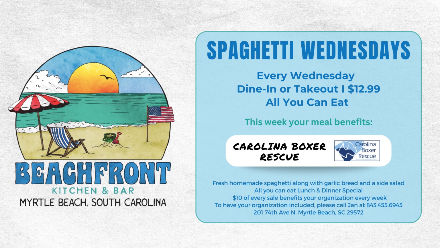 You are currently viewing Spaghetti Wednesday featuring Carolina Boxer Rescue